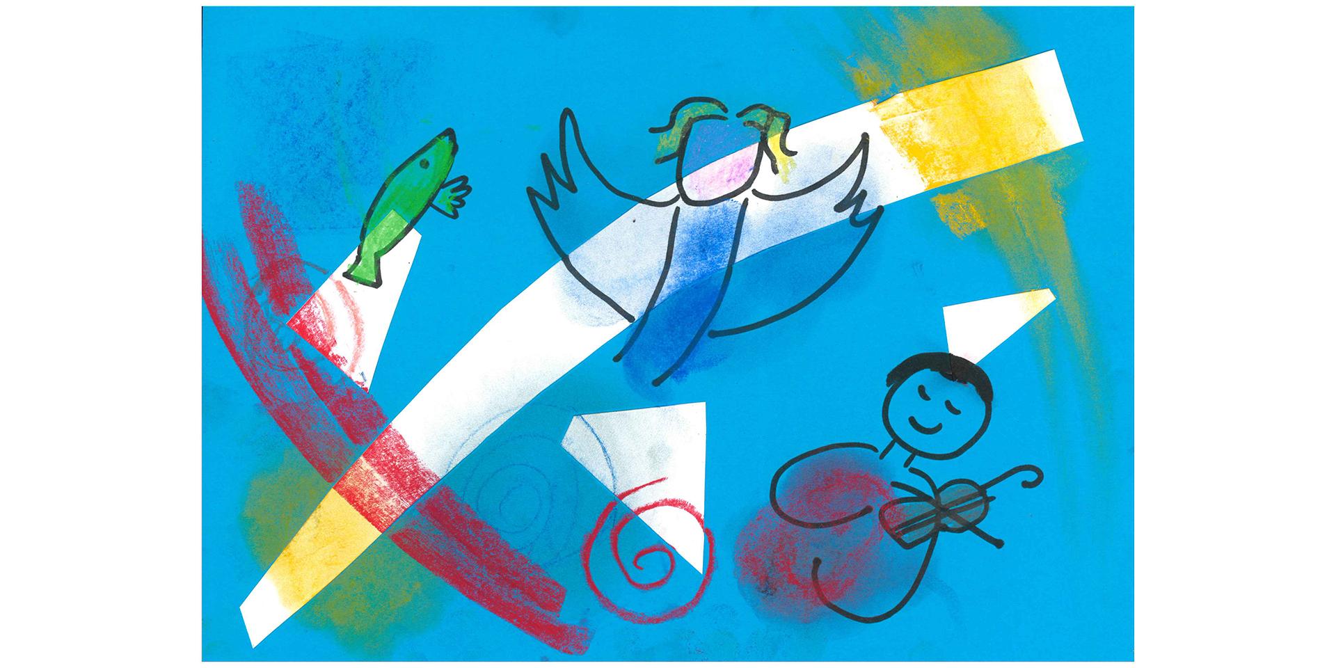 musique en dessin, musée Chagall, médiation, composition, pastel, collage, 2024